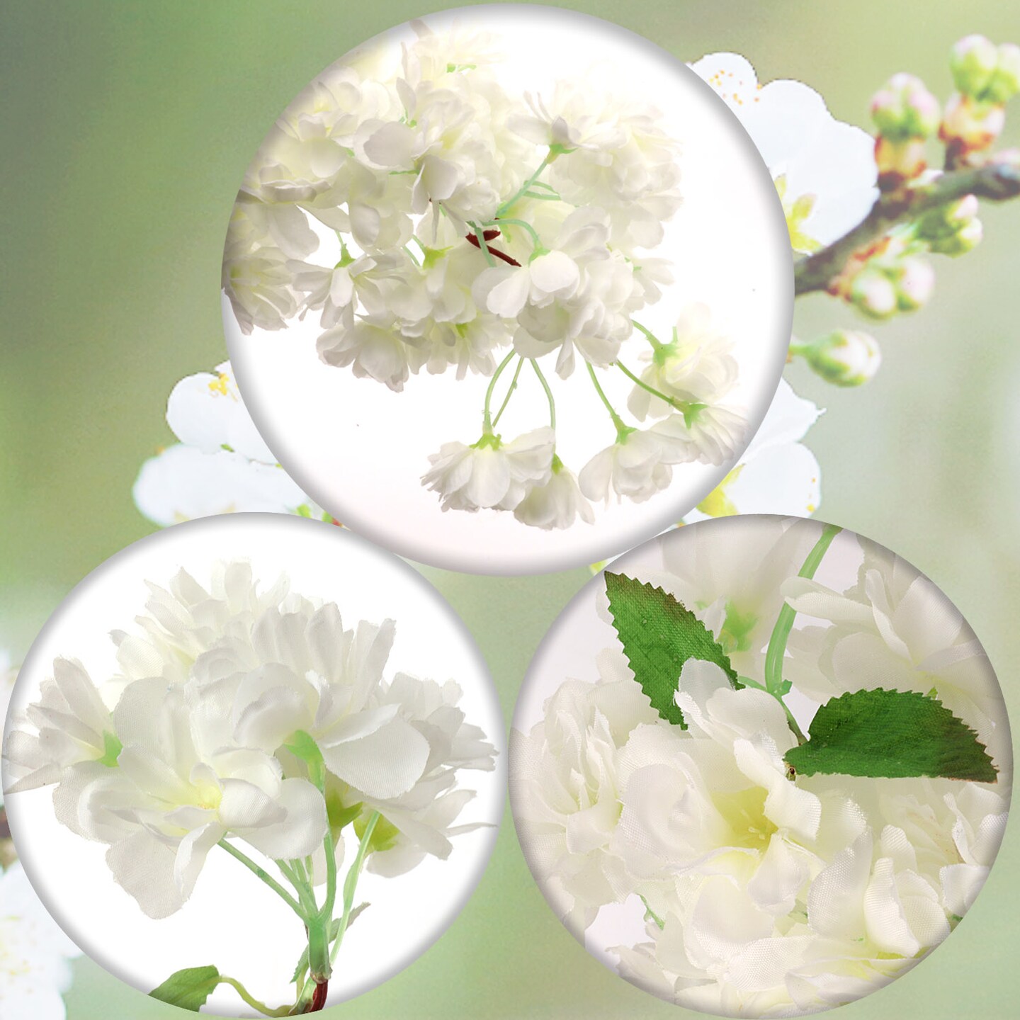 6-Pack: White Cherry Blossom Stems - Realistic Silk Flowers with Lush Blooms, Perfect for Floral Arrangements, Wedding Decor, Bouquets &#x26; Home Accents, Floral Home by Artificial Flowers