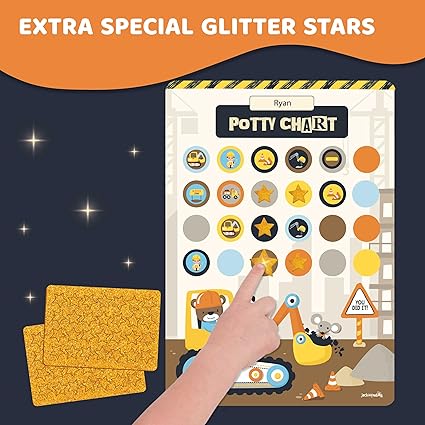 Potty Training Chart for Kids | Great for Toddlers Boys &#x26; Girls | Potty Training Rewards with Glitter Stars | Potty Sticker Chart | Potty Chart for Toddlers Boys and Girls | Construction Potty Chart&#x2026;