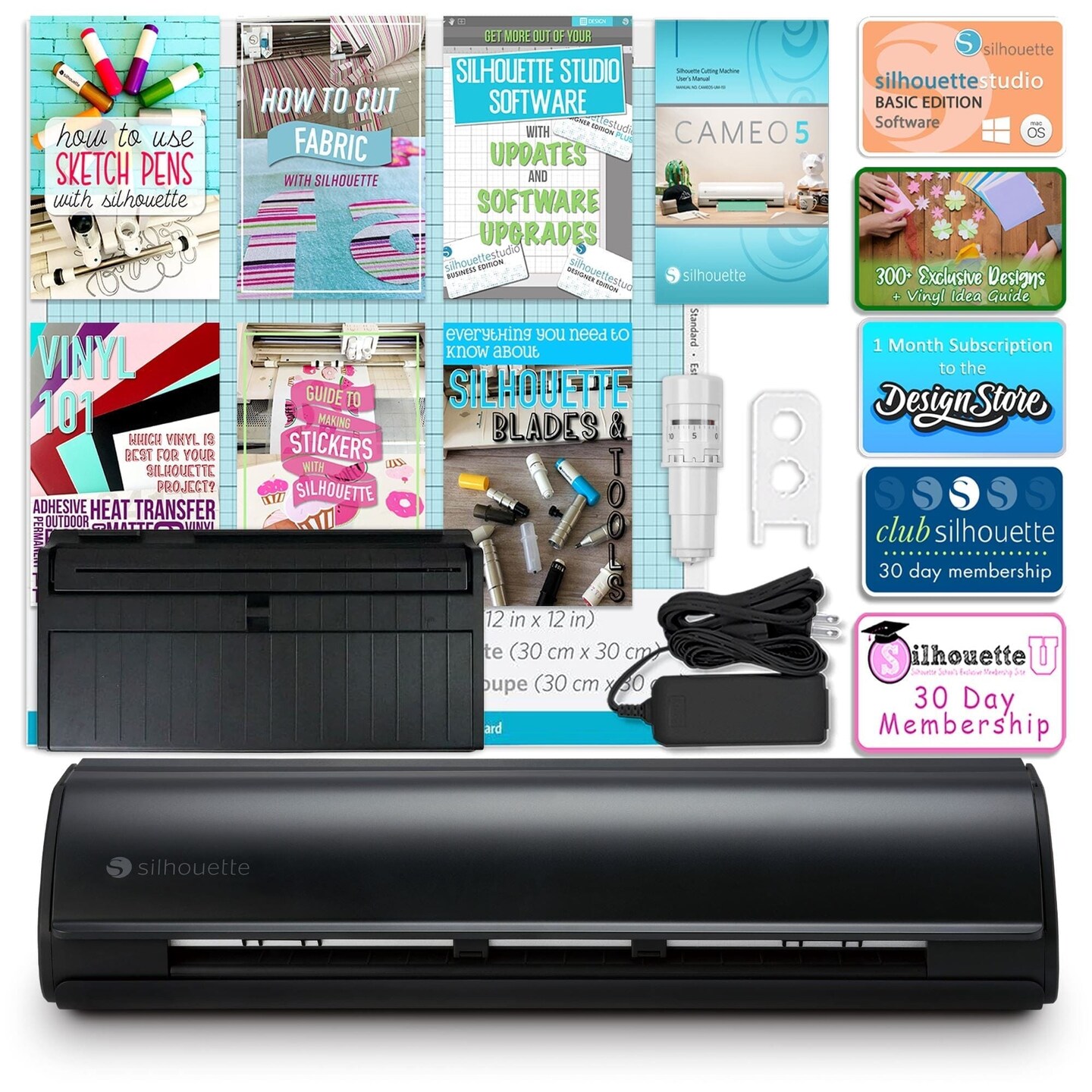 Silhouette Matte Black Cameo 5 w/ 8-in-1 Turquoise Heat Press &#x26; Siser HTV