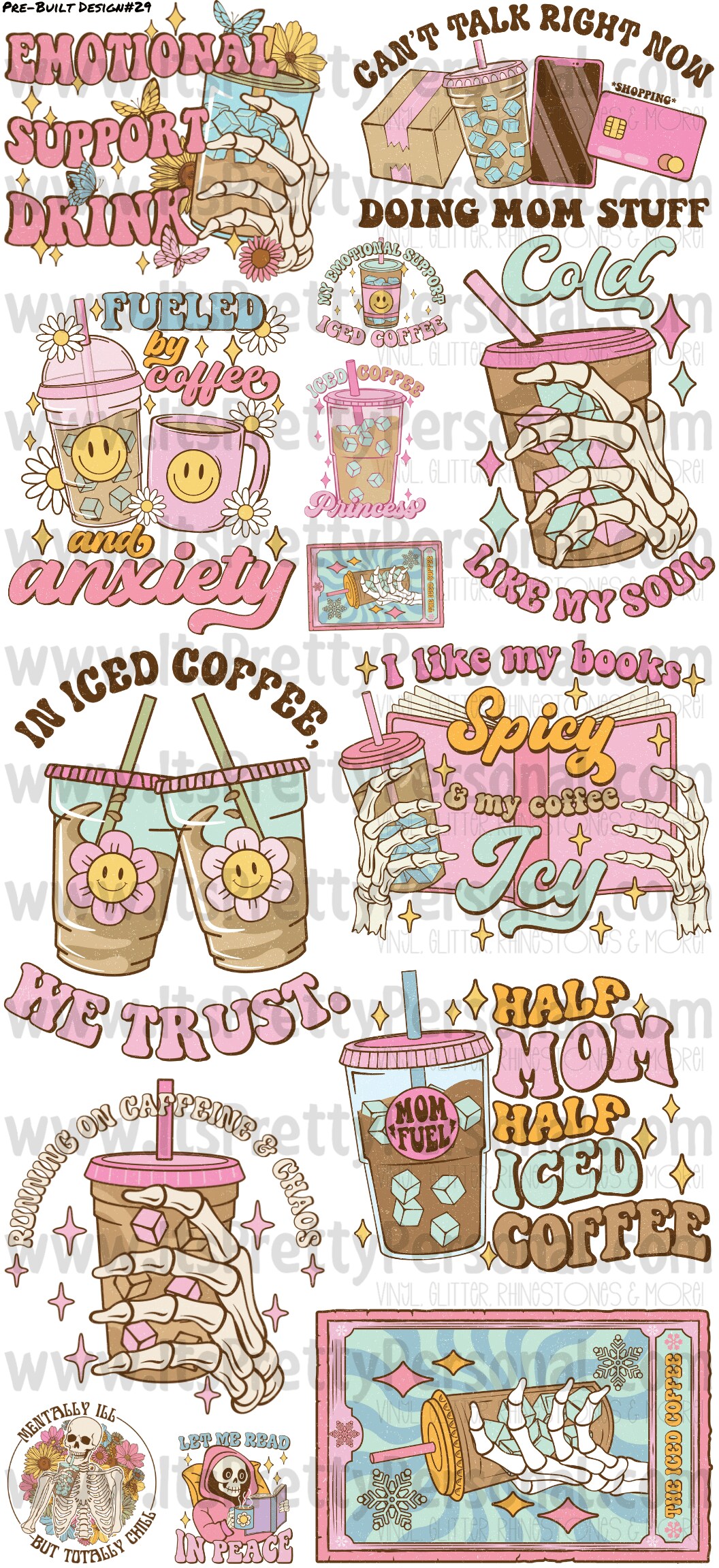 DESIGN #29- Ice Coffee DTF Gang Sheet 22"x48" (Fabric Transfers)