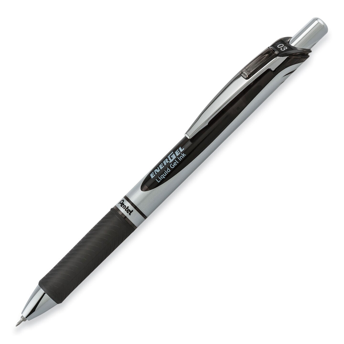 EnerGel RTX Gel Pen, Retractable, Extra-Fine 0.3 mm, Black Ink, Black/Silver Barrel, Dozen