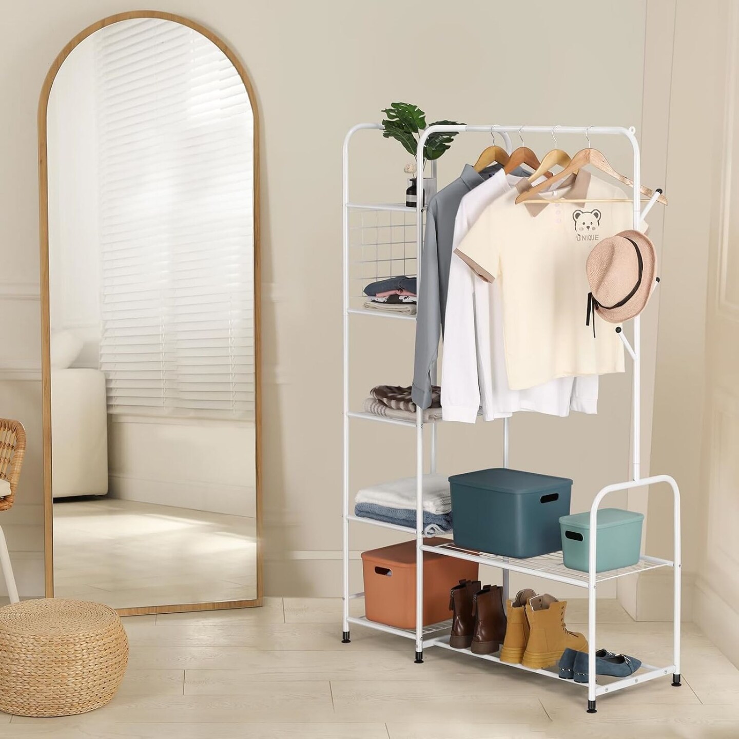 Coat Rack Freestanding Clothing Rack with Shelves Garment Racks for Hanging Clothes with Shoe Rack