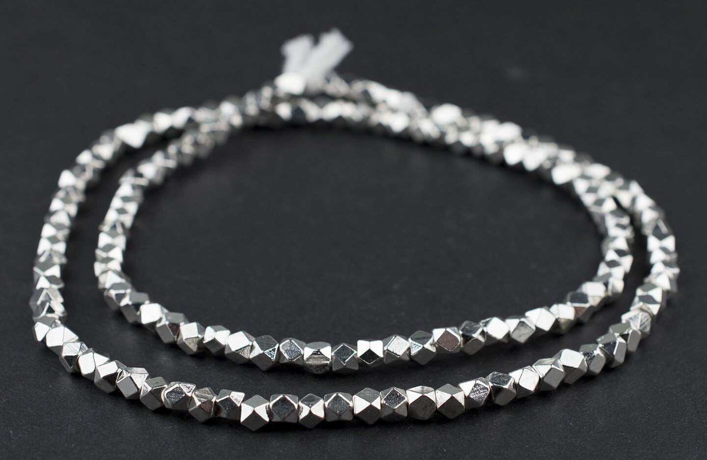 The Bead Chest Cornerless Cube Beads - Full Strand of Faceted Ethnic Metal Spacers (4mm, Shiny Silver)