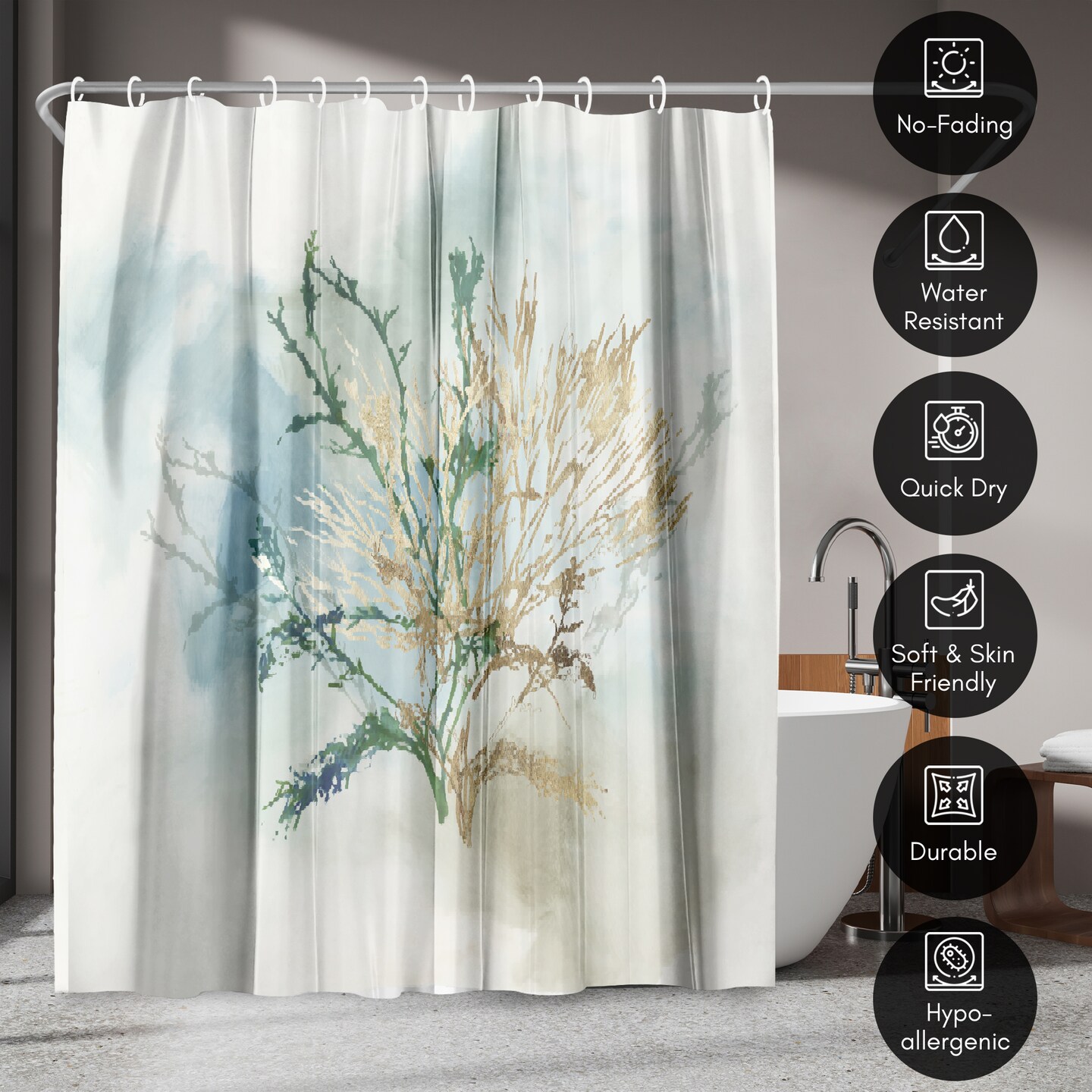 Americanflat 71&#x22; x 74&#x22; Shower Curtain, Green Coral II by PI Creative Art