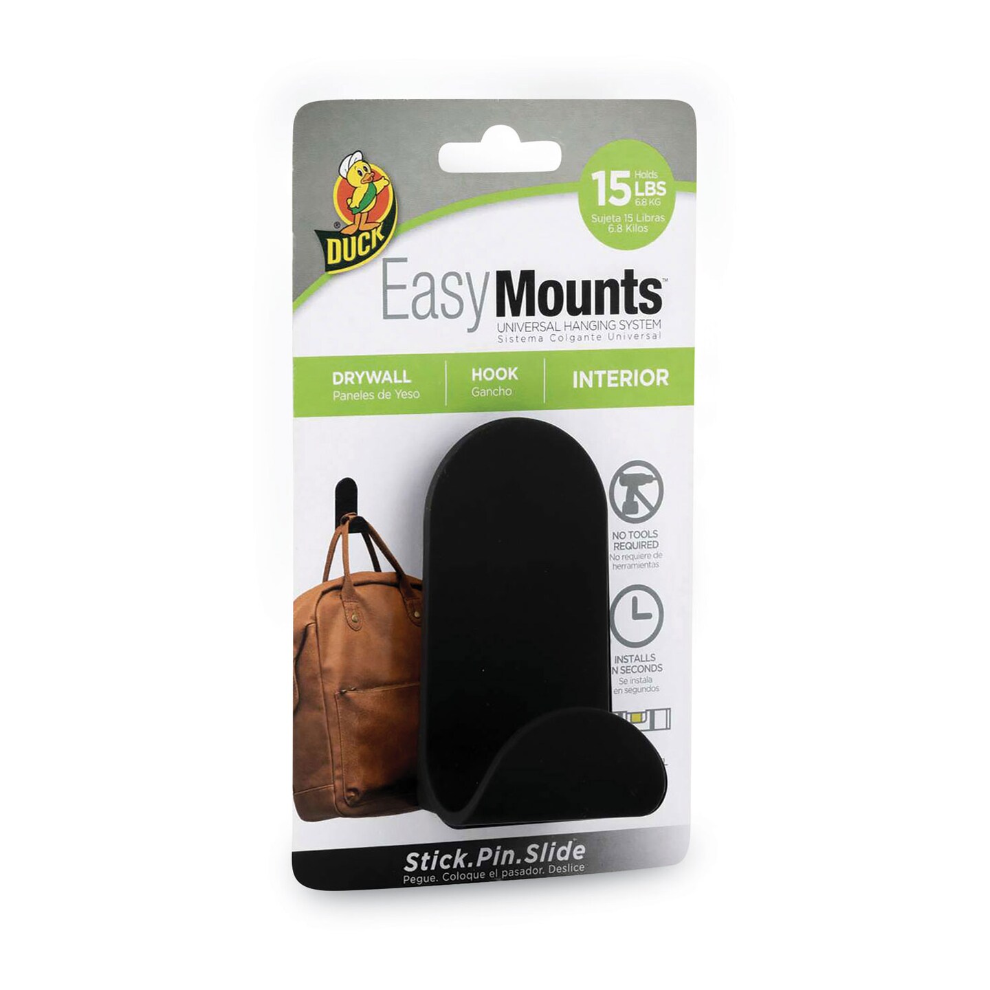 EasyMounts Medium J-Hook, Medium, Matte Black, 15 lb Capacity, 1 Hook EasyMounts Medium J-Hook, Medium, Matte Black, 15 lb Capacity, 1 Hook