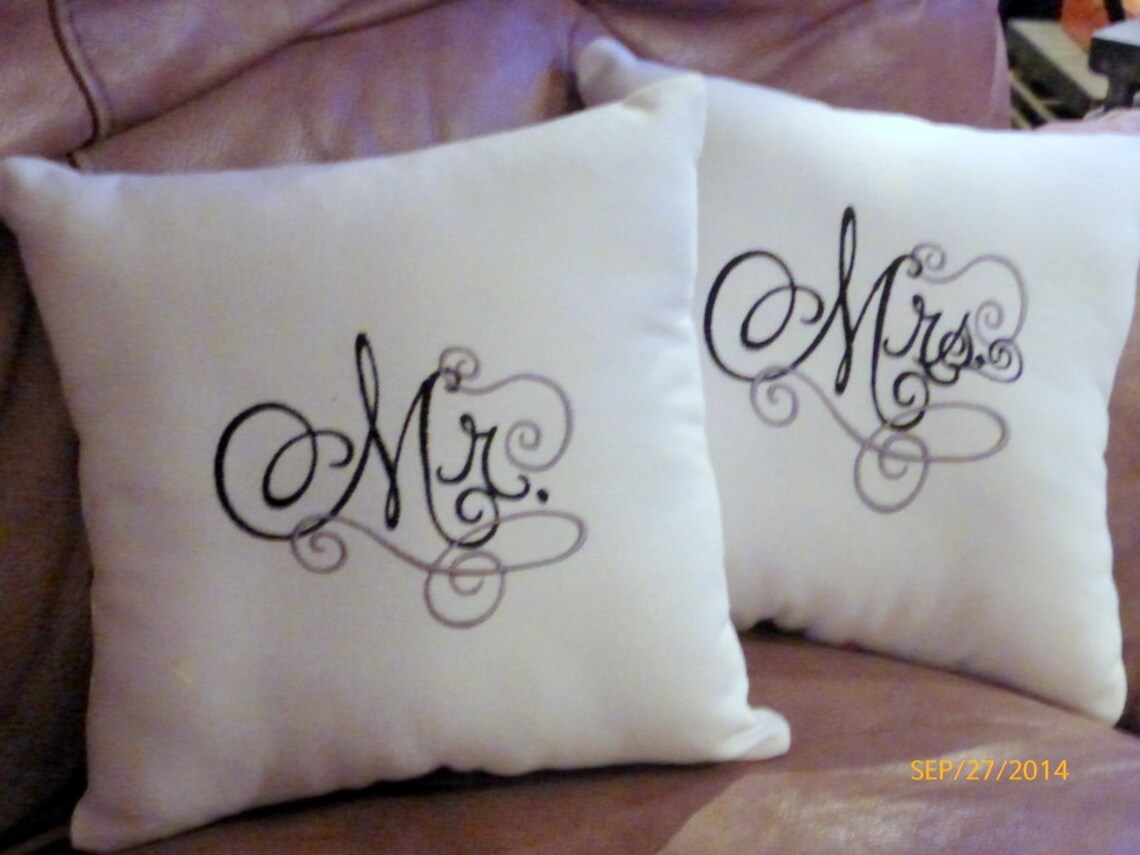 2024 Embroidered Mr. and Mrs. pillows, Set of 2 12x12 wedding pillows