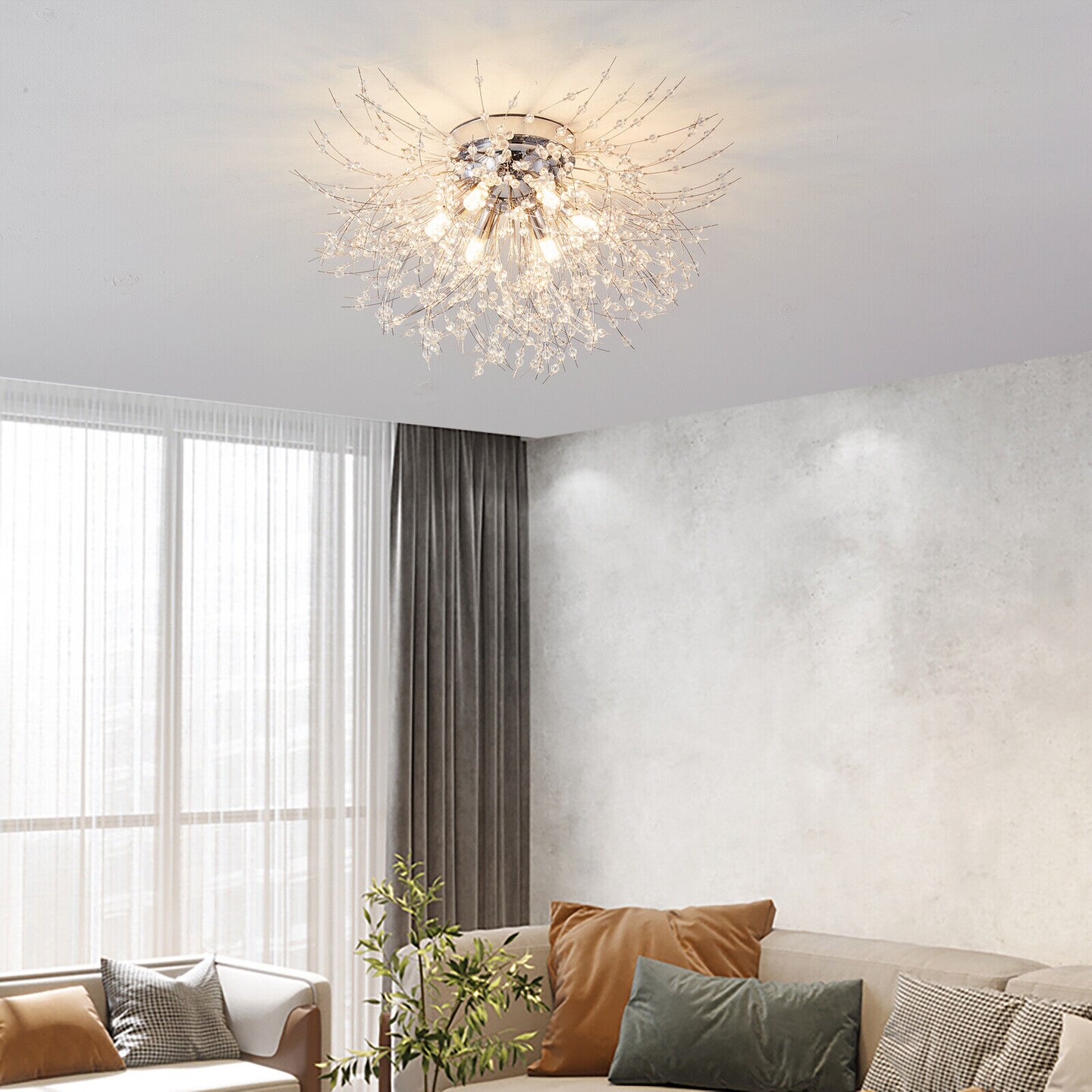 Kitcheniva Modern Crystal Fireworks Flush Mount Light Chandelier