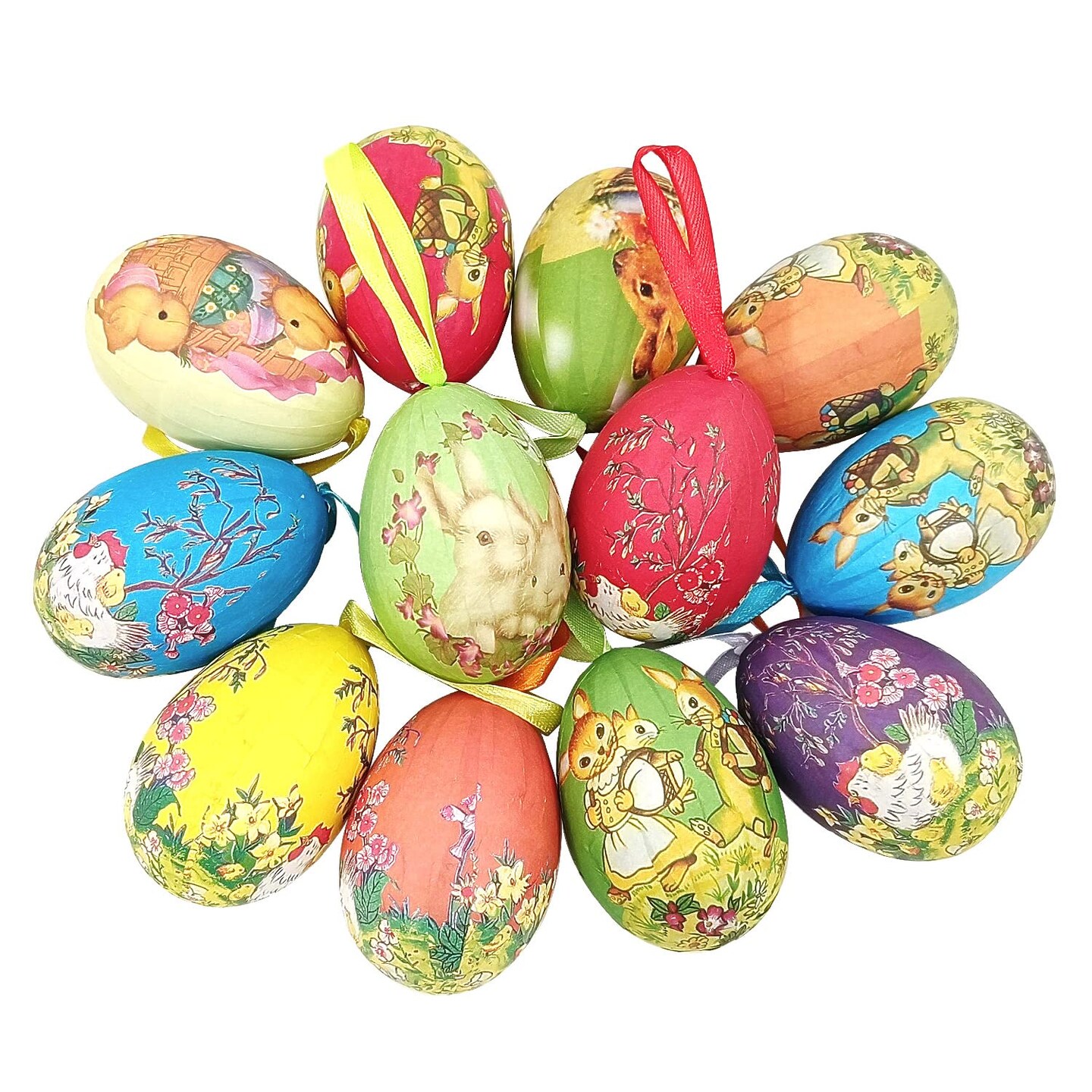 Gardeningwill 12pcs Vintage Style Paper Mache Foam Egg Hanging Ornaments Easter Decoration