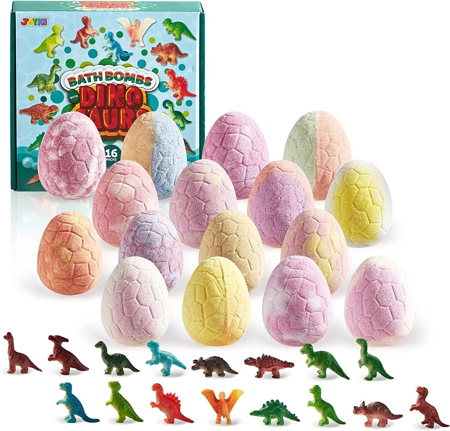 16 Packs Bath Bombs with dinosaur Toys, Easter Fizzy Bubble Bath Bombs