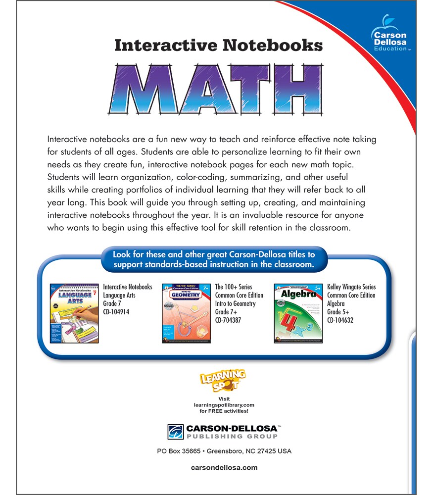 Carson Dellosa 7th Grade Math Interactive Notebooks, Reproducible Workbook Covering Integers, Inequalities, Probability, and More, Middle School Books for Test Prep and Classroom Organization