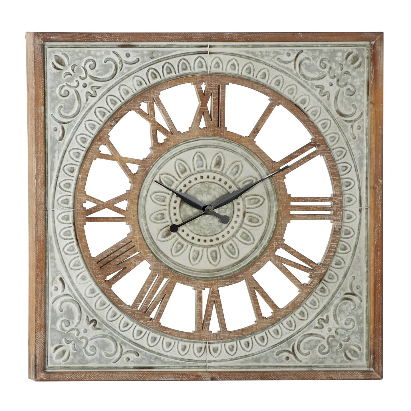 DecMode 36&#x22; Brown Metal Scroll Wall Clock with Embossed Metal