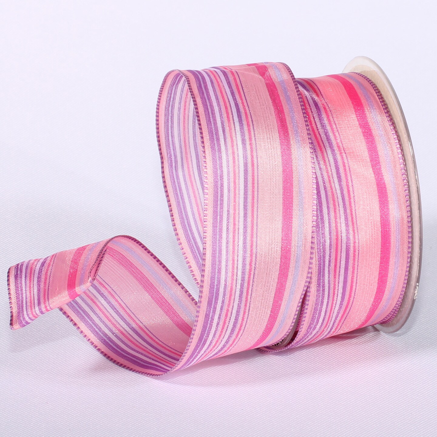 The Ribbon People Sheer Pink and Purple Striped Wired Craft Ribbon 1.5&#x22; x 27 Yards