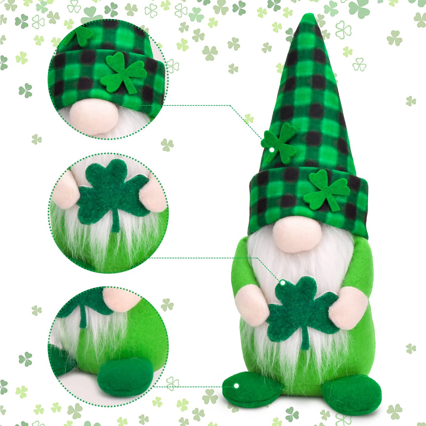 2 Pack Gnomes Plush Lucky Green Shamrock Home Table Decor Ornaments for Irish Saint Patrick&#x27;s Day