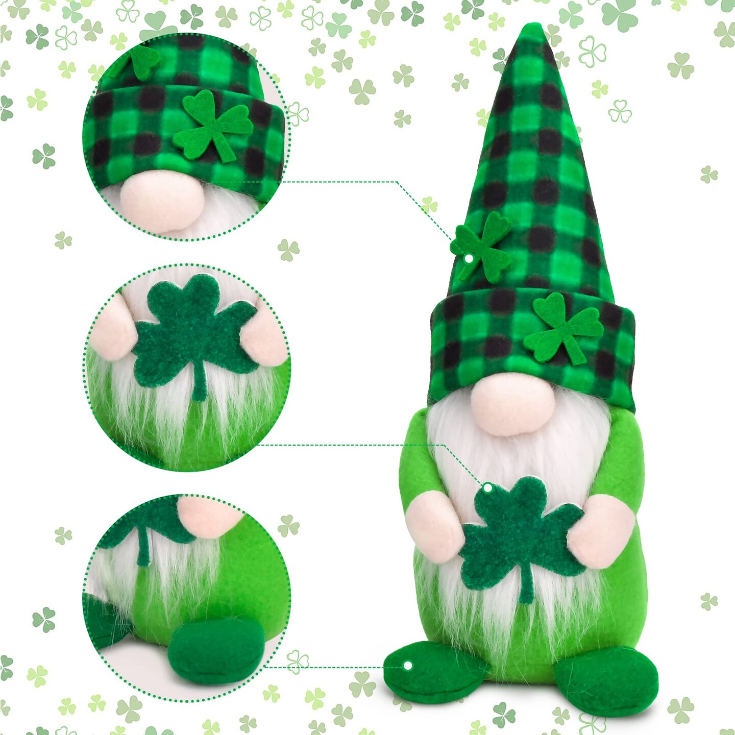 St Patricks Day Gnomes Decorations, 2 Pack Gnomes Plush Lucky Green Shamrock Home Table Decor Ornaments for Irish Saint Patrick&#x27;s Day