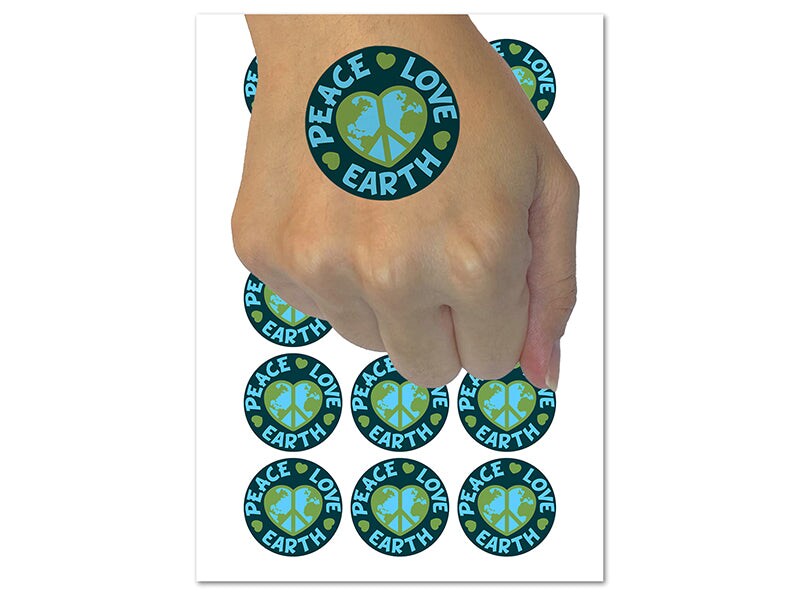 Peace Love Earth Temporary Tattoo Water Resistant Fake Body Art Set Collection (1 Sheet)