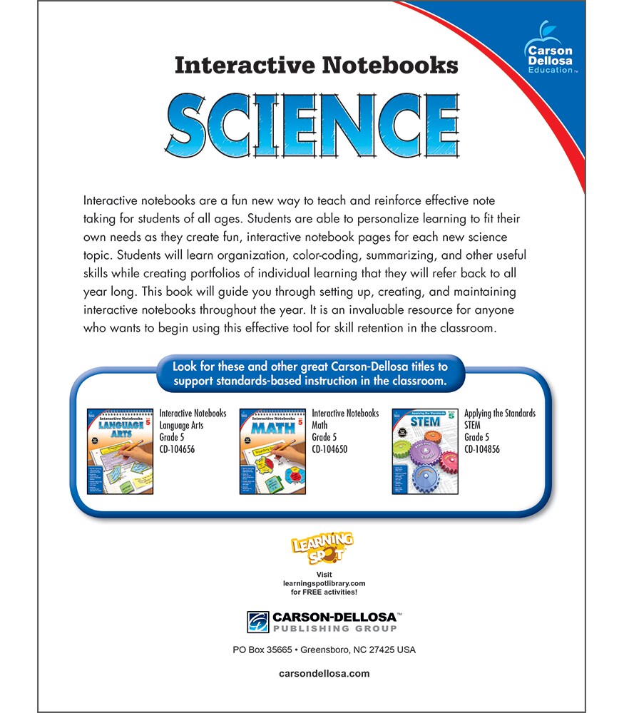 Carson Dellosa 5th Grade Interactive Notebooks, Reproducible Workbook Covering Life, Physical, Space, and Earth Science, Resource for Test Prep and Classroom Organization