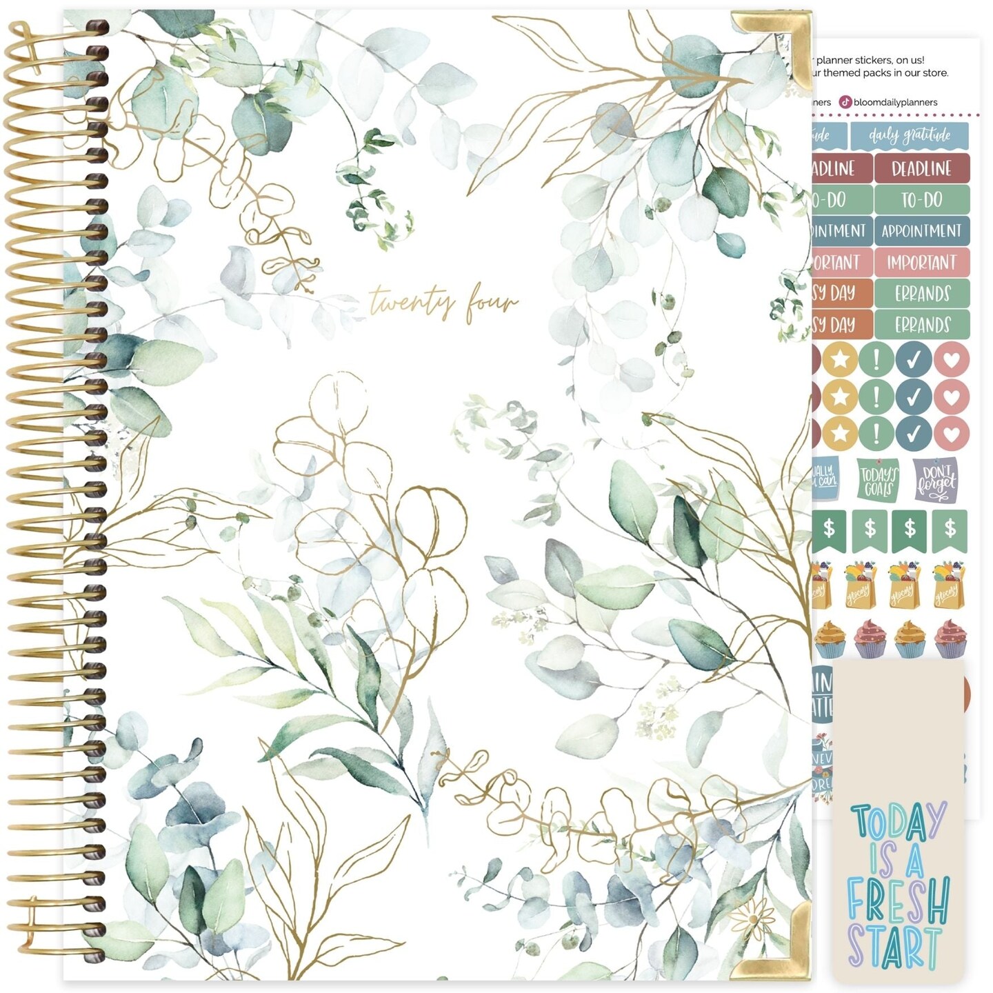 bloom daily planners 2024 Hard Cover Planner, 8.5&#x22; x 11&#x22;, Eucalyptus