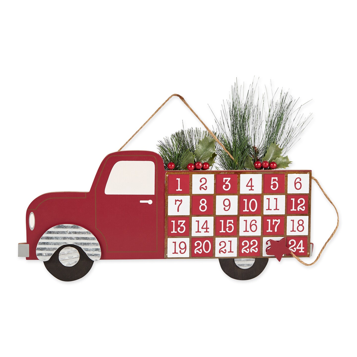 Contemporary Home Living Tree Truck Christmas Advent Calendar - 18&#x22; - Red and White