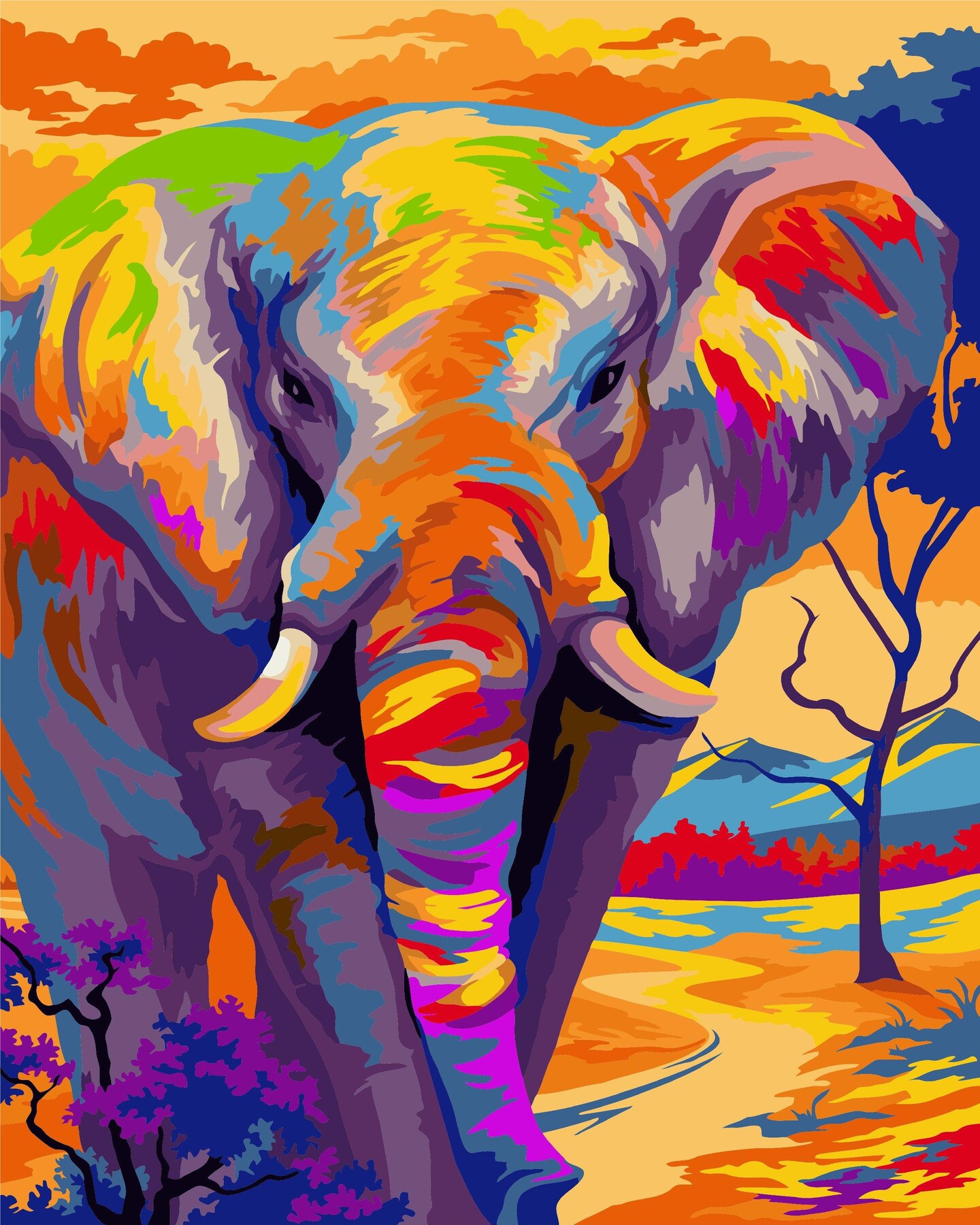 Painting by Numbers kit Crafting Spark Colorful Elephant H081 19.69 x 15.75 in