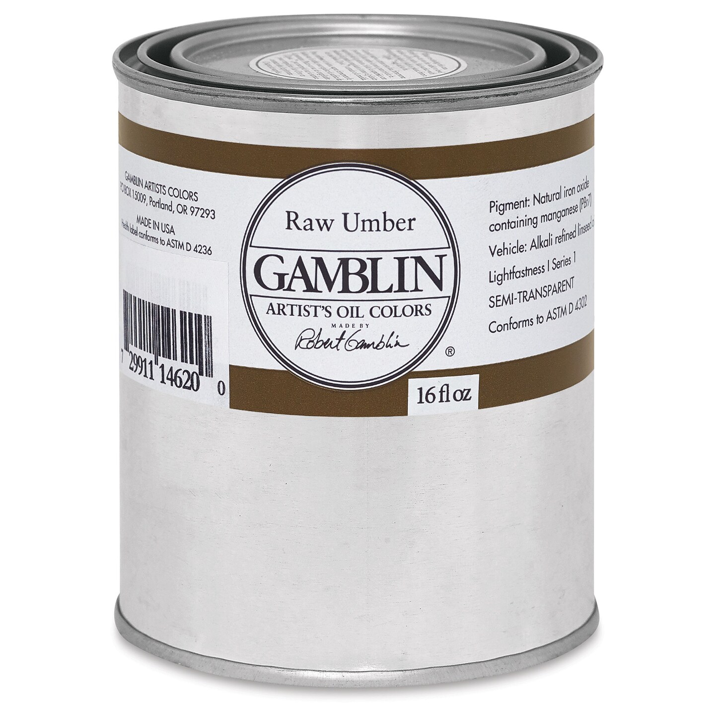 Gamblin Artist&#x27;s Oil Color - Raw Umber, 16 oz Can