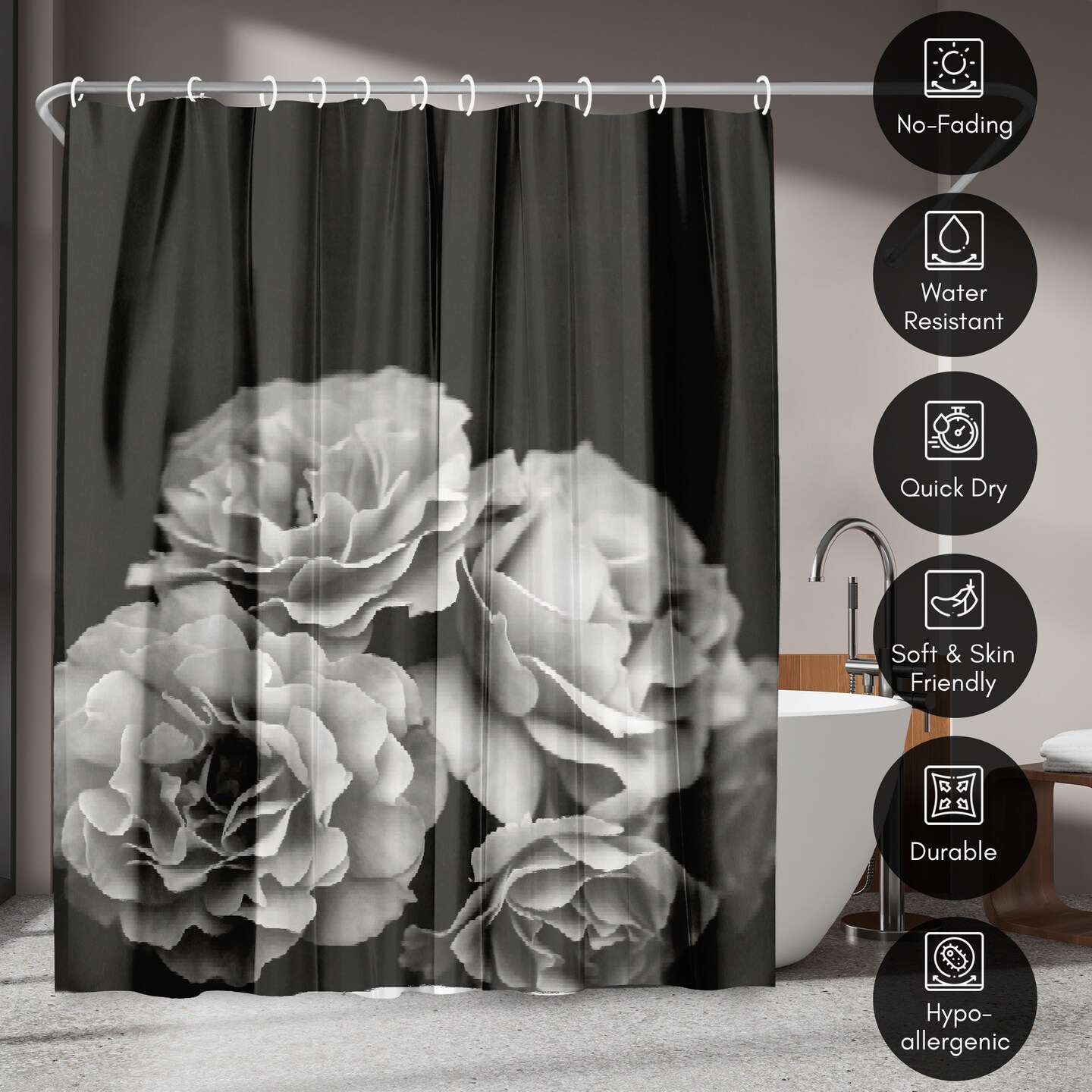 Americanflat 71&#x22; x 74&#x22; Shower Curtain, Moody Roses by Chaos &#x26; Wonder Design