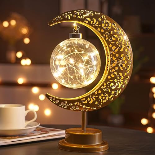 Moon Lamp, Enchanted Lunar Lamp, Ramadan Decorations Lamp for Bedroom, Magic Kids Night Lights, Crescent Moon Light, Battery Operated Table Lamp, Galaxy Light, Eid Home Decor, Christmas Decor, Gifts