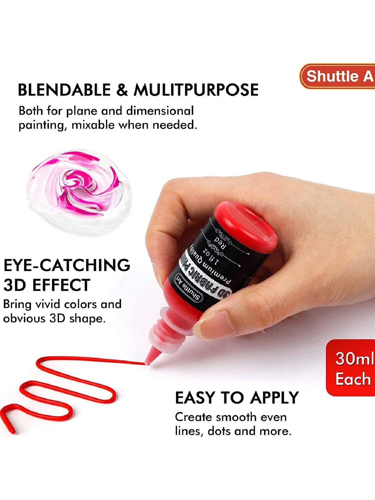 Shuttle Art Fabric Paint Set - 45 Colors, 3D Permanent Paint Kit with Extras