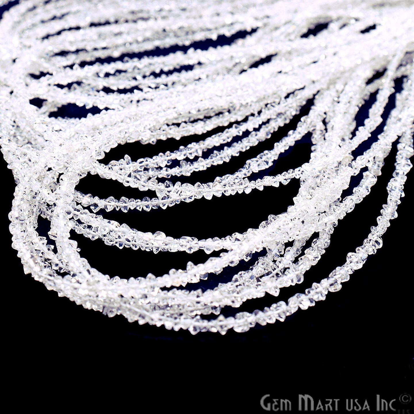 Herkimer Diamond Rough Beads, 12.5 Inch Gemstone Strand, Drilled Strung Briolette Beads, Free Form, 3-4mm, GemMartUSA (DRDH-70002)