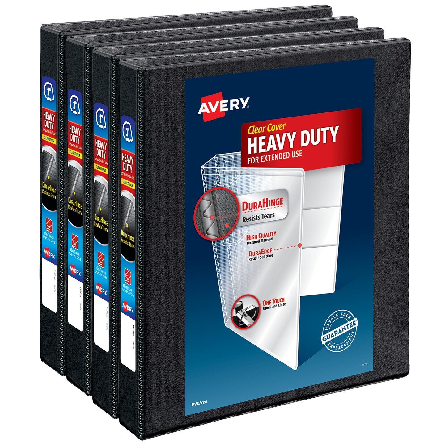 Avery Heavy-Duty View 3 Ring Binder, 1&#x22; One Touch Slant Rings (Pack of 4)