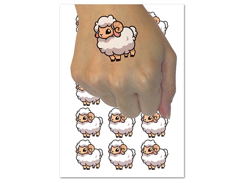 Fluffy Ram Cute Temporary Tattoo Water Resistant Fake Body Art Set Collection 1 Sheet Michaels 3626