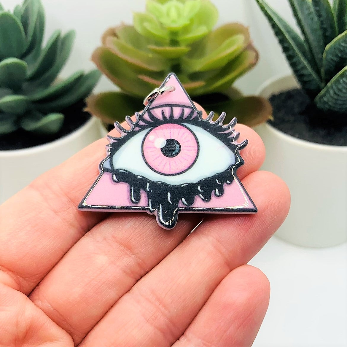 1, 4 or 20 Pieces: Pink Goth Evil Eye Halloween Charms - Double Sided