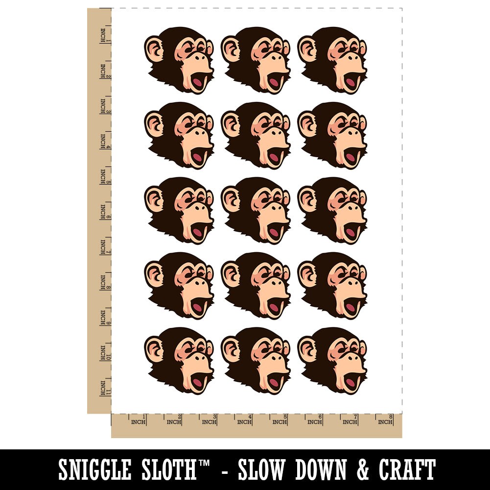 Surprised Chimpanzee Ape Head Monkey Temporary Tattoo Water Resistant Fake Body Art Set Collection (1 Sheet)
