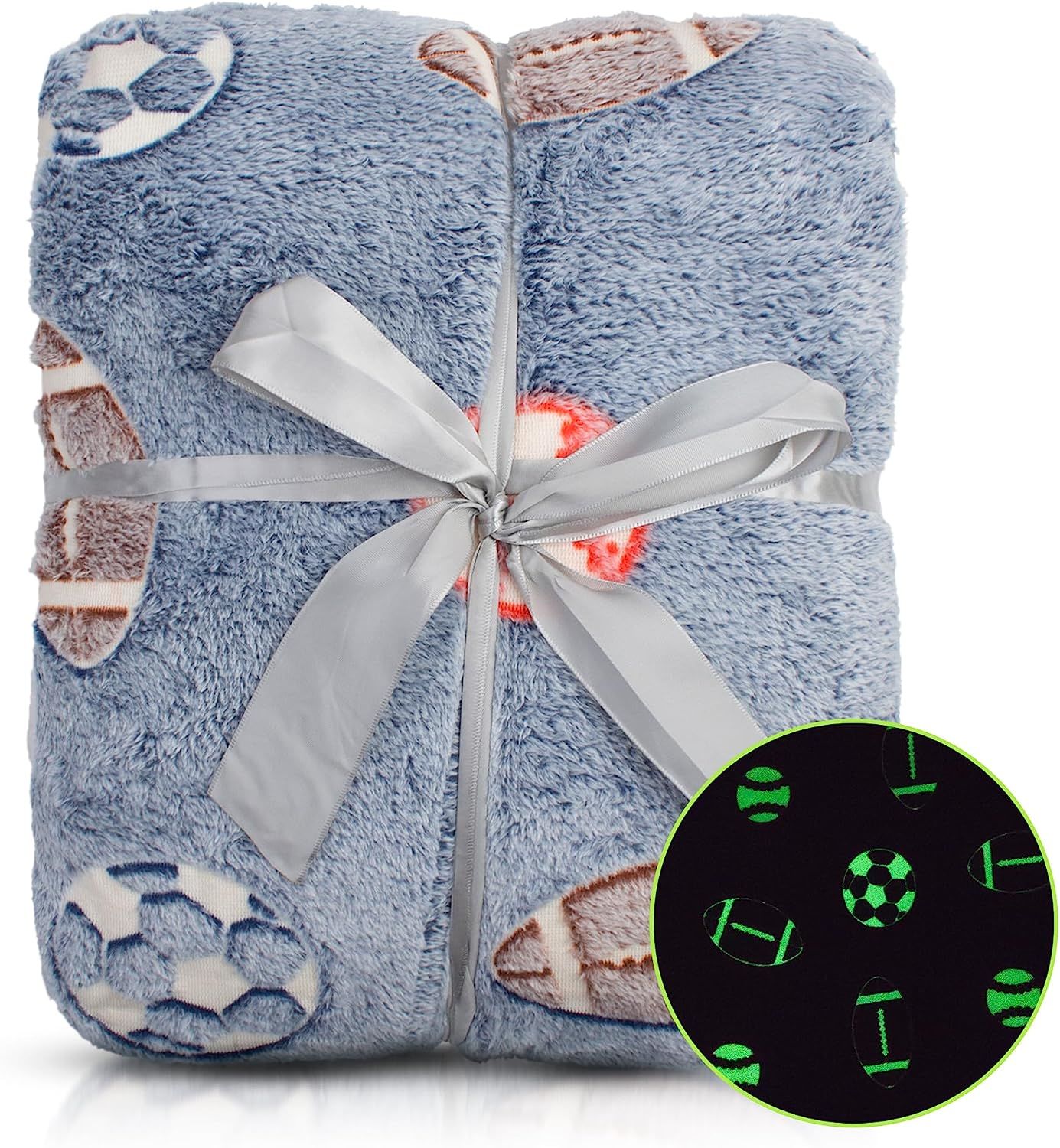 Glow in the Dark Football Blanket for Boys: 50 x 60 Inch Blue Glow in the Dark Throw Blanket with 6 Hours Bright Glow