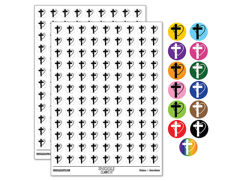 Cross and Heart Love Christian 200+ 0.50&#x22; Round Stickers