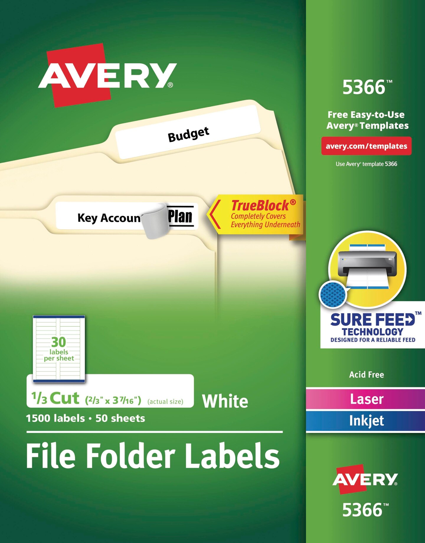 Avery Printable File Folder Labels, 2/3 x 3-7/16 Inches, White, Pack of 1500