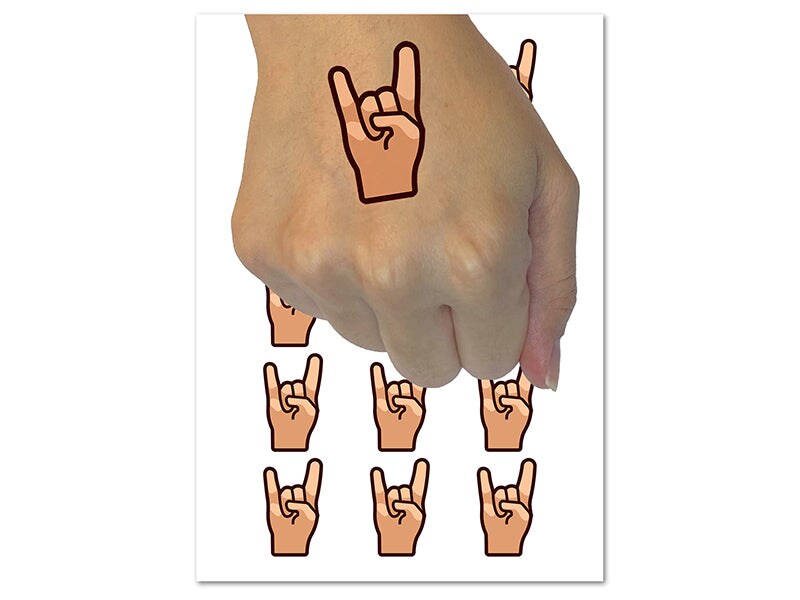 Sign of the Horns Rock and Roll Hand Gesture Temporary Tattoo Water Resistant Fake Body Art Set Collection (1 Sheet)