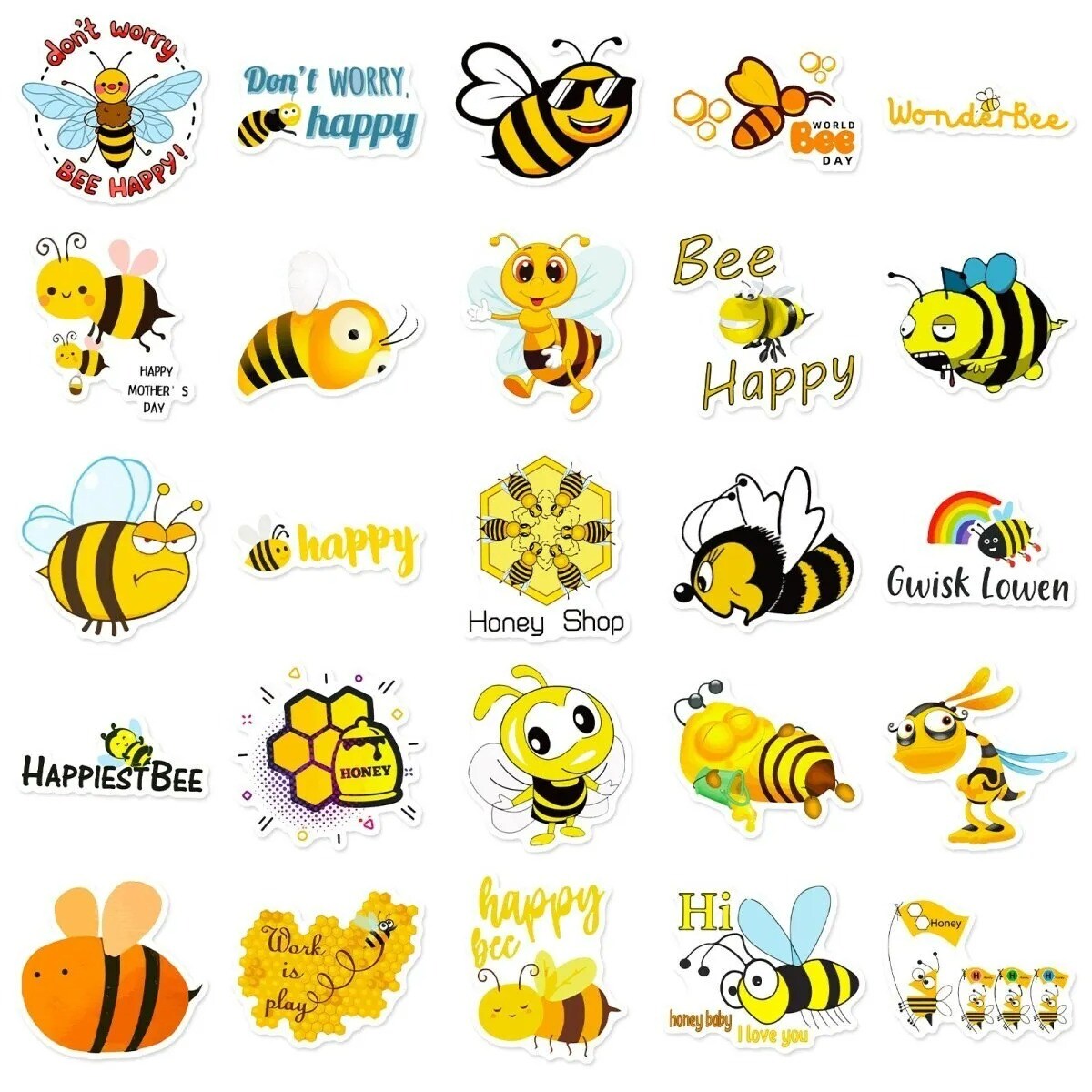 (50 pcs) Honey Bee Stickers Vinyl Stickers for Laptop Water Bottle Scrapbooking