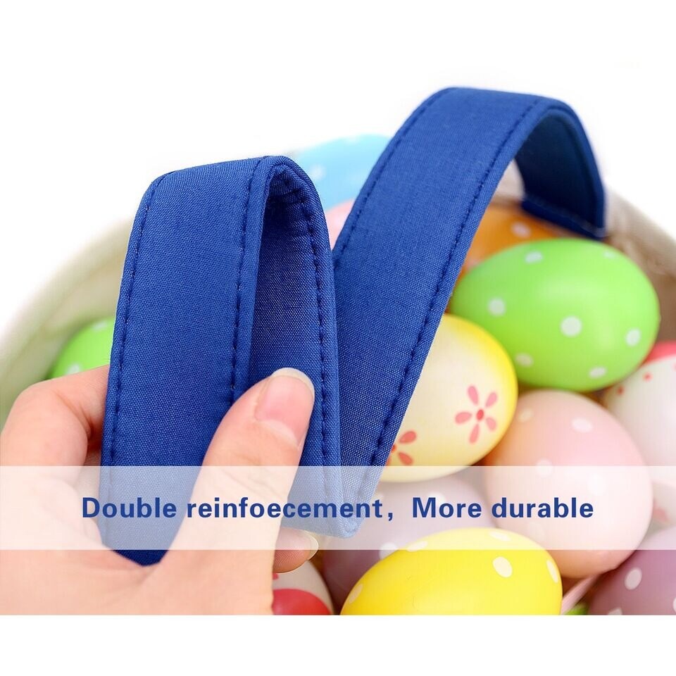 Easter Bunny Ear Bag & Basket, Dual Layer Canvas Bag for Easter Egg Hunt Basket
