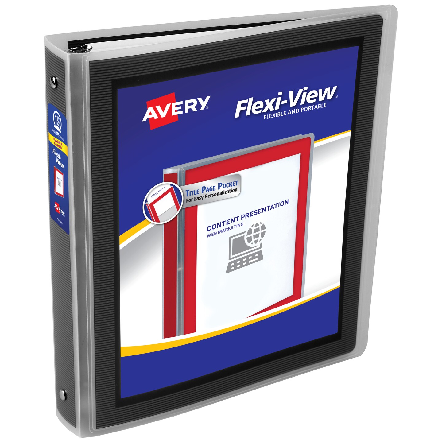 Avery Flexi-View 3 Ring Binder, 1.5&#x22; Round Rings, 1 Black Binder (17637)