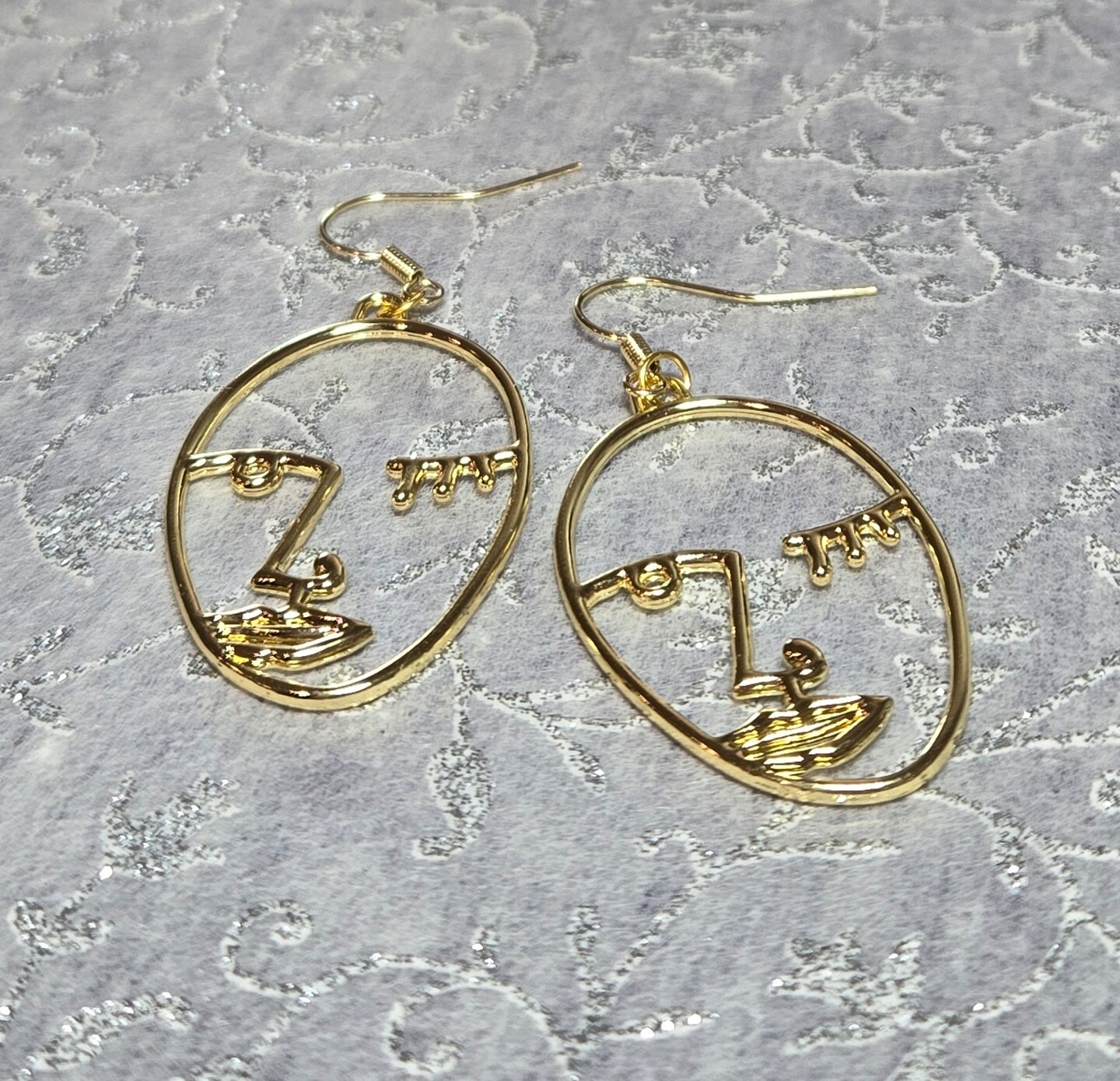 Abstract Face Earrings, Wire Picasso Dangle Earrings, Hollow