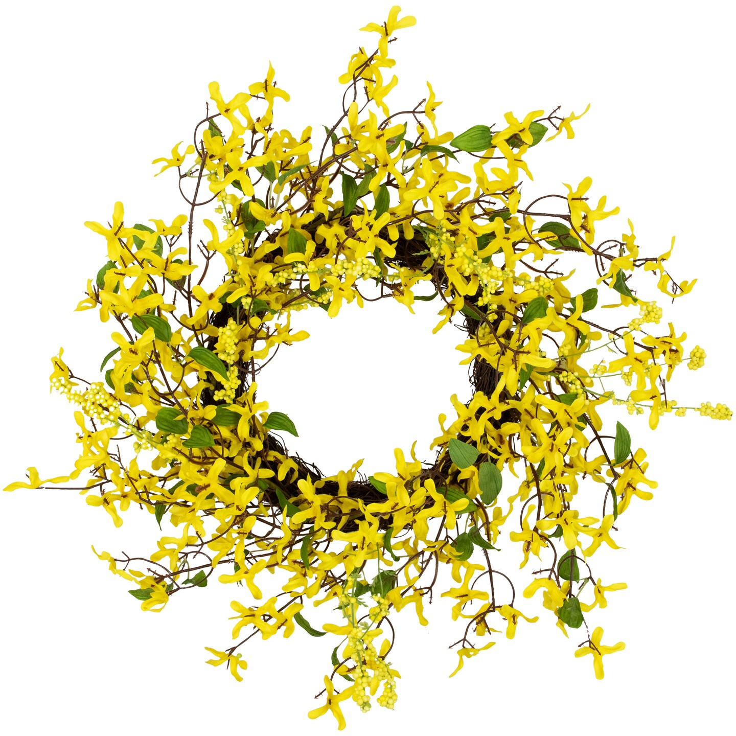 Northlight Forsythia and Berry Floral Spring Wreath - 24&#x22; - Yellow