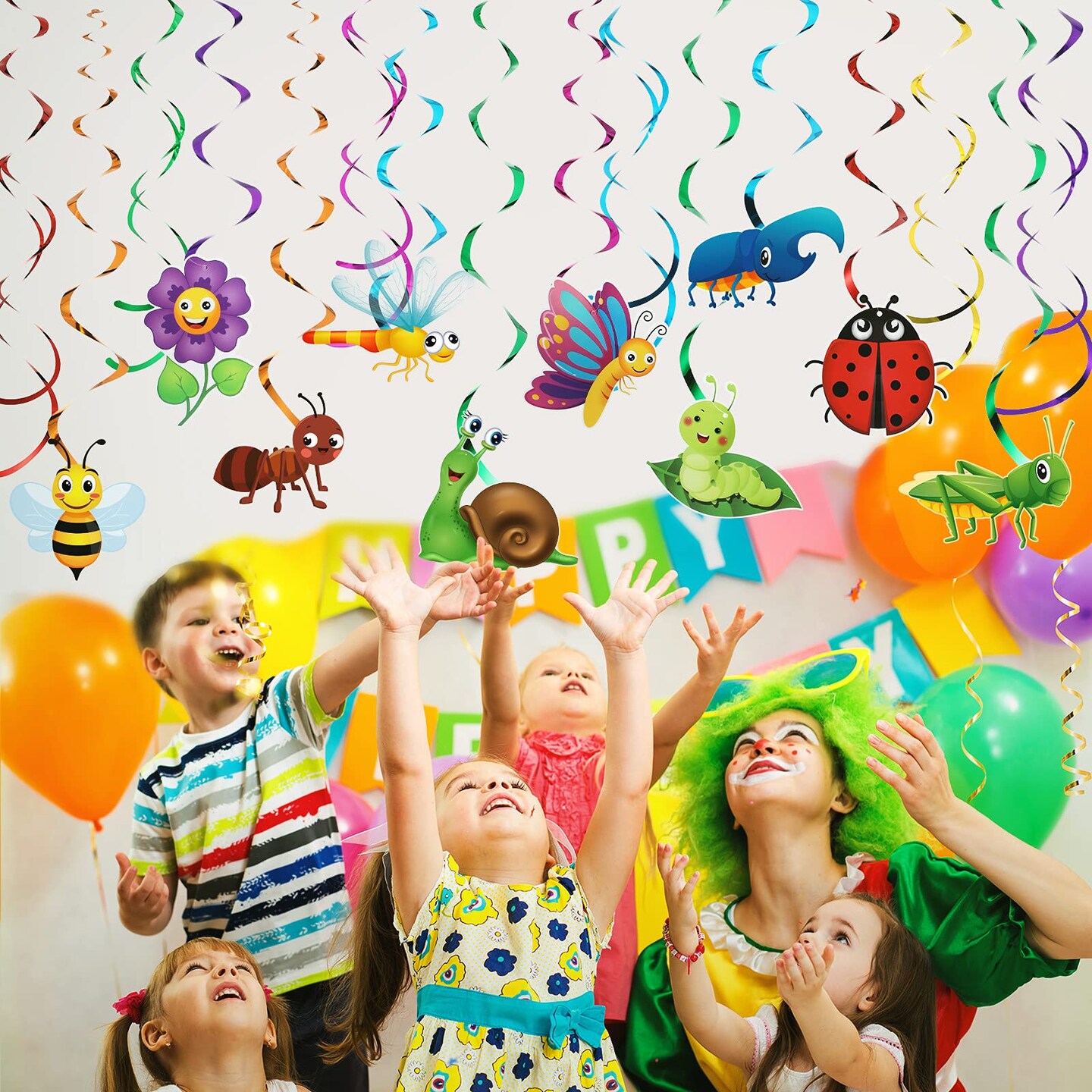 30 PCS Spring Summer Insects Hanging Swirl Decorations, Butterfly Sunflower Bug Birthday Party Ceiling Decorations for Girls, Boys, Kids, Home, Classroom, Baby Shower,