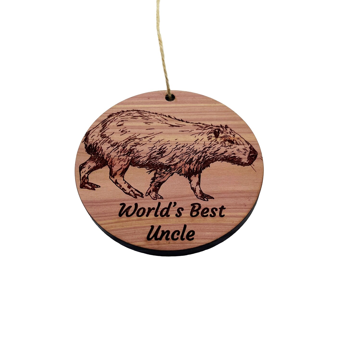 Worlds Best Uncle Capybara - Cedar Ornament Worlds Best Uncle Capybara - Cedar Ornament