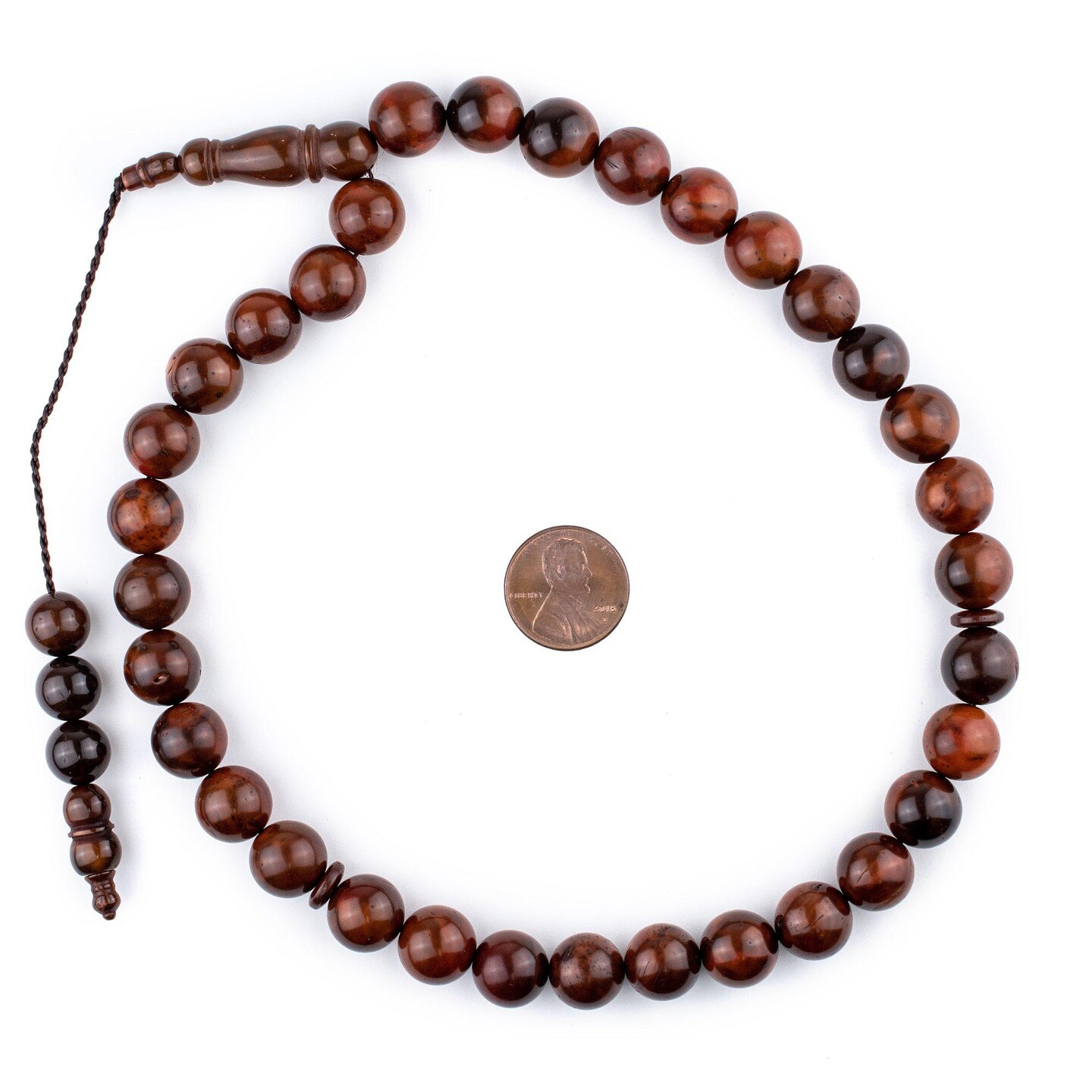 33  Dark Brown Round Wooden Arabian Prayer Beads (12mm), Islamic Tasbih, Ramadan Gift, Quality Middle Eastern Beads - The Bead Chest