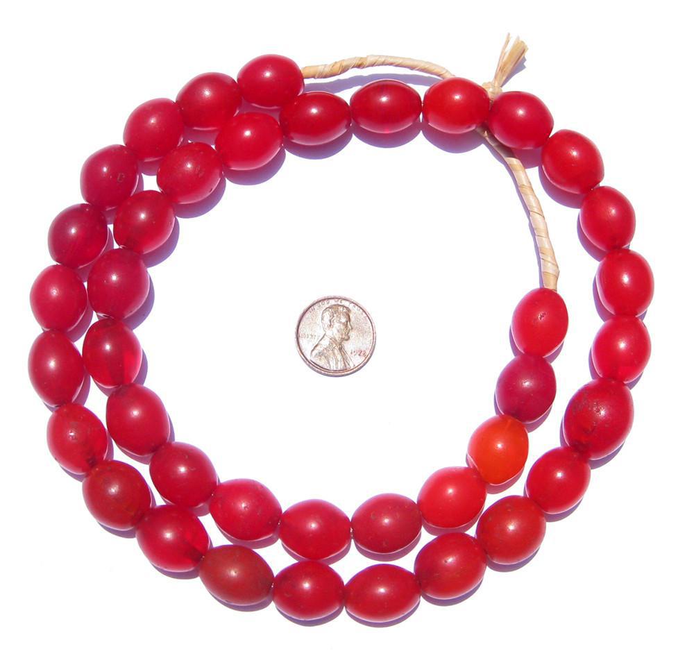 TheBeadChest Red Ethiopian Tomato Beads 16x13mm African Oval Glass 26 Inch Strand Handmade