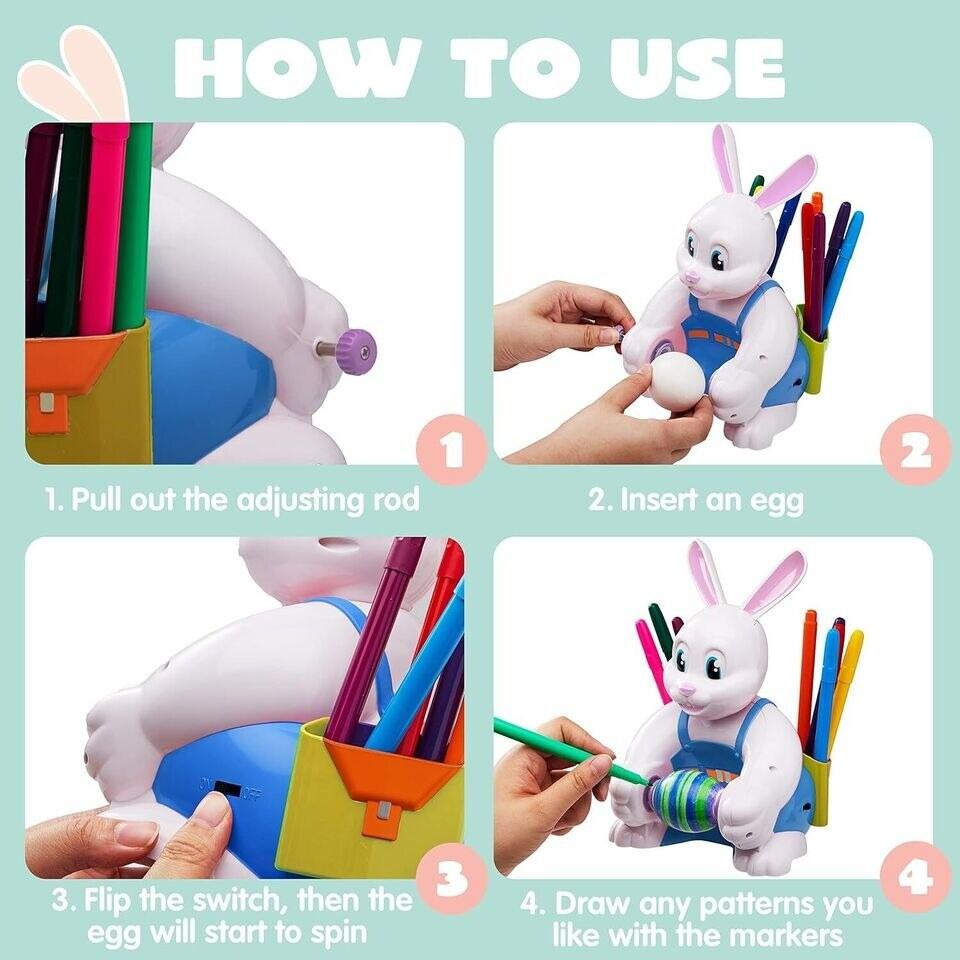 Motorized Easter Egg Decorator Kit Battery Driven Busy Bunny Egg Spinner Whirler
