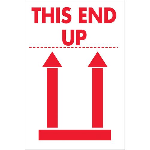 Tape Logic Labels, &#x22;This End Up&#x22;, 2&#x22; x 3&#x22;, Red/White, 500/Roll