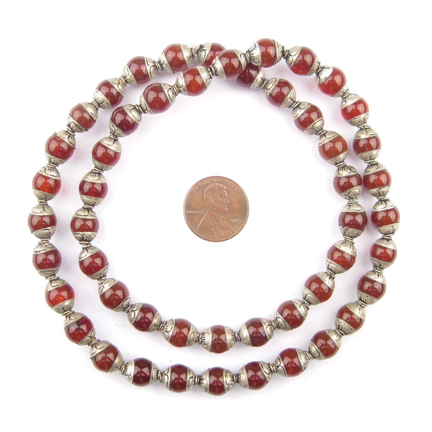 TheBeadChest Capped Carnelian with Silver Gemstone Beads, Full Strand of Round Nepalese Stone Beads, Great for DIY Jewelry Necklace &#x26; Bracelet Making