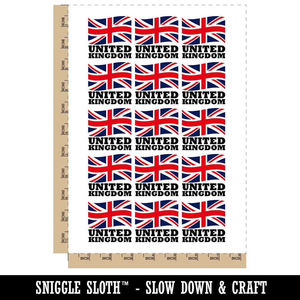 United Kingdom with Waving Flag Union Jack Cute Temporary Tattoo Water Resistant Fake Body Art Set Collection (1 Sheet)