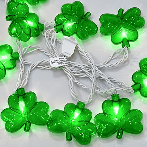 Outdoor St. Patrick&#x27;s Day String Lights, 8.5Ft St. Patrick Decoration Lights with 10 Clover Lights, Plug in Shamrocks Lights Indoor for Garden Bedroom Birthday, Green Clover Decor